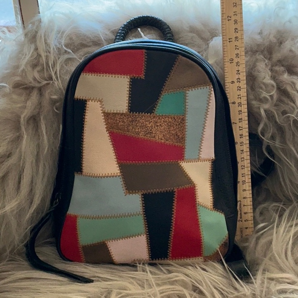 NWOT Cleobella Backpack LEATHER PATCHWORK STYLE BRAIDED HANDLE SMALL new-$280